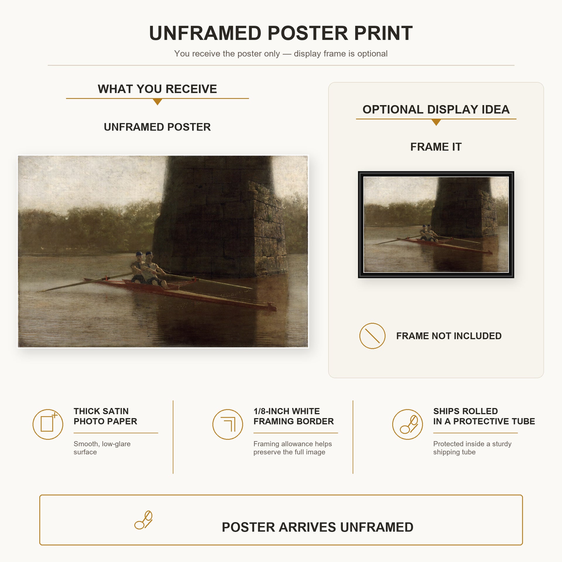 Thomas Eakins - The Pair Oared poster print size comparison and framing display infographic