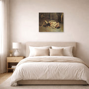 Gallery-wrapped canvas print of Thomas Eakins's The Wrestlers displayed on a wall in a bedroom
