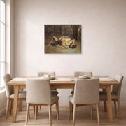 Gallery-wrapped canvas print of Thomas Eakins's The Wrestlers displayed on a wall in a dining room