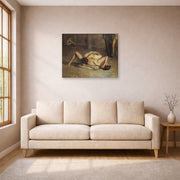 Gallery-wrapped canvas print of Thomas Eakins's The Wrestlers displayed on a wall in a living room