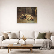 Gallery-wrapped canvas print of Thomas Eakins's The Wrestlers displayed on a wall in a living room