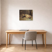 Unframed poster print of Thomas Eakins's The Wrestlers displayed on a wall in a office