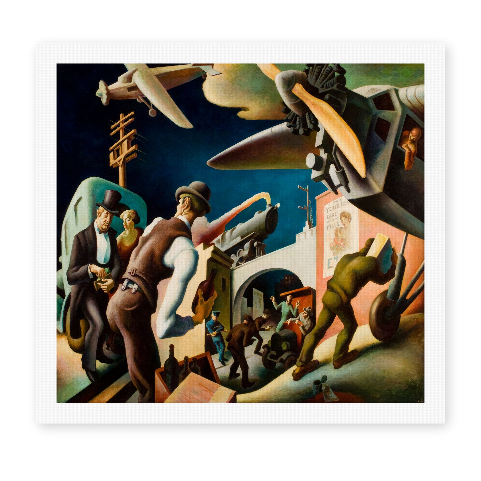Thomas Hart Benton's 'Bootleggers' painting reproduced as a rolled canvas print