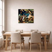 Gallery-wrapped canvas print of Thomas Hart Benton's Bootleggers displayed on a wall in a dining room