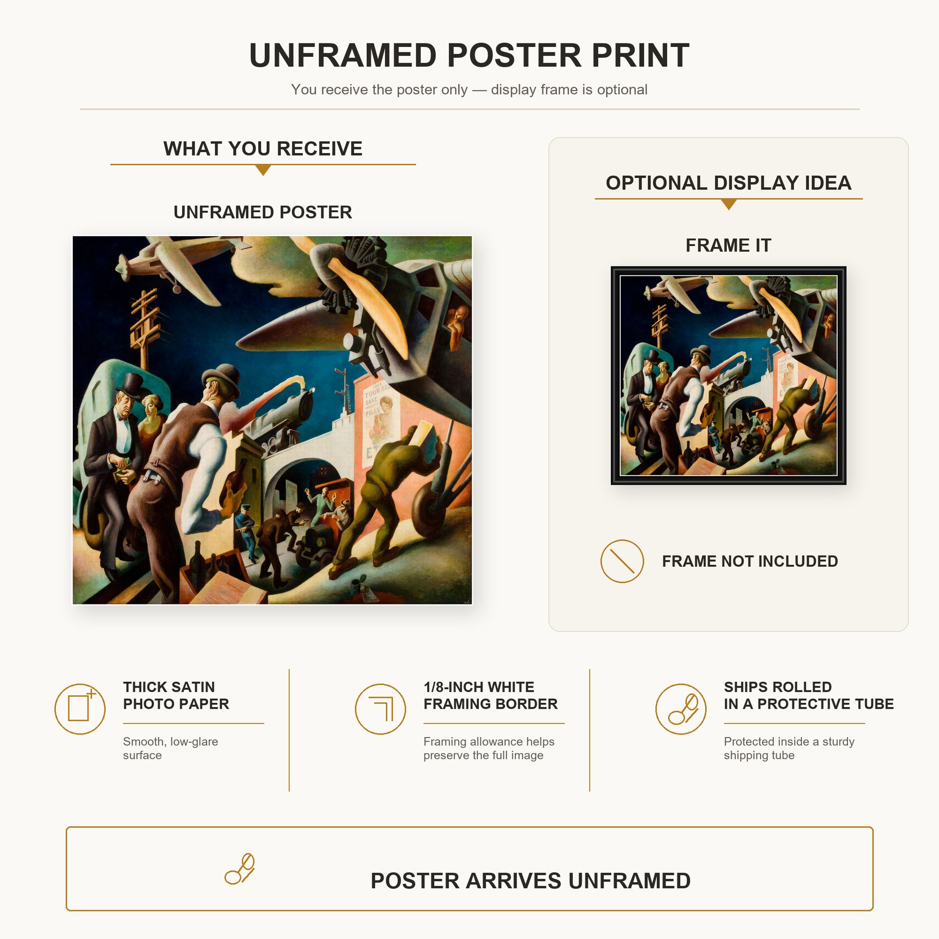 Thomas Hart Benton - Bootleggers poster print size comparison and framing display infographic