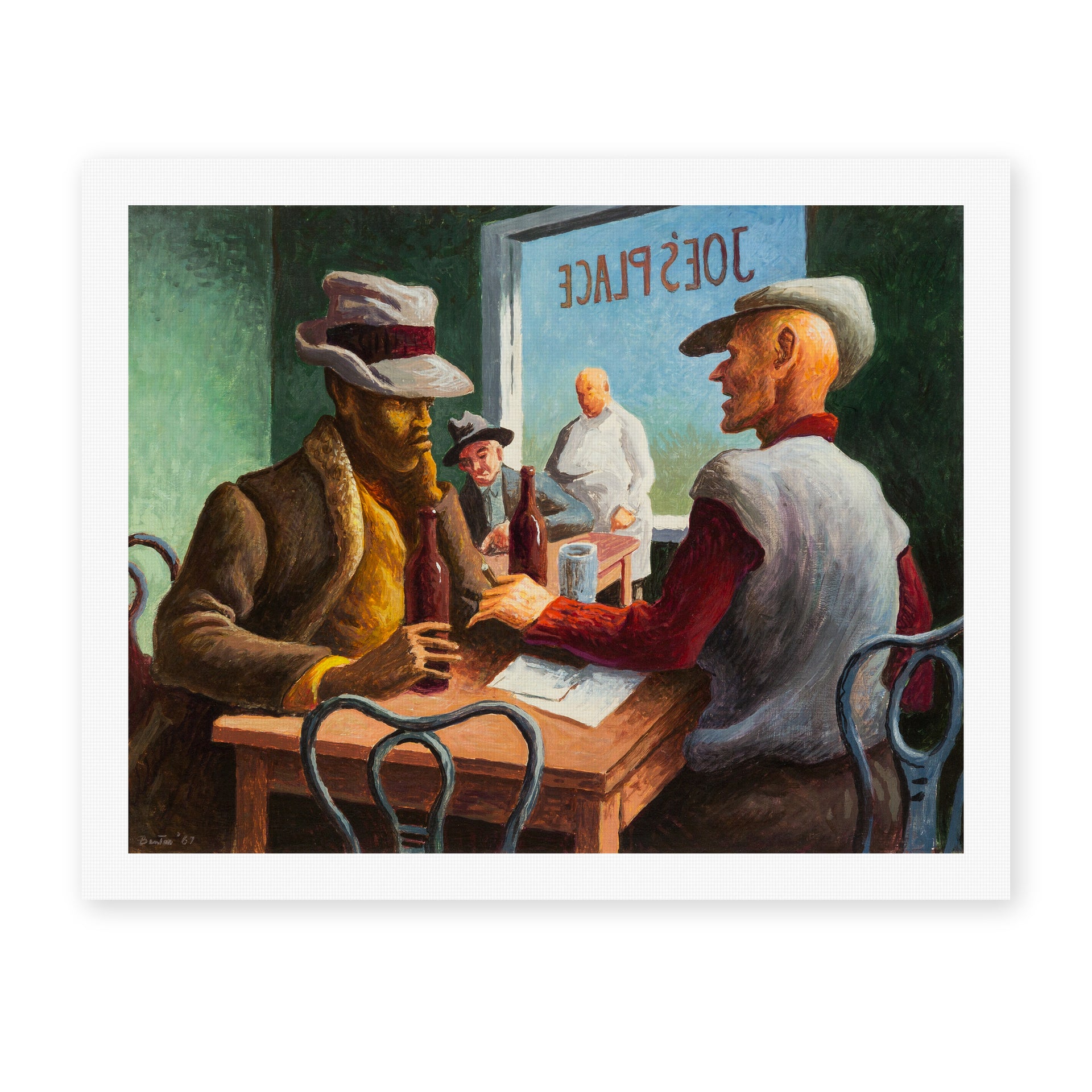 Thomas Hart Benton's 'Discussion' painting reproduced as a rolled canvas print