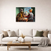Gallery-wrapped canvas print of Thomas Hart Benton's Discussion displayed on a wall in a living room