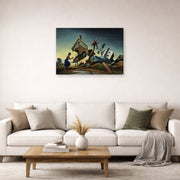 Gallery-wrapped canvas print of Thomas Hart Benton's Flood Disaster displayed on a wall in a living room