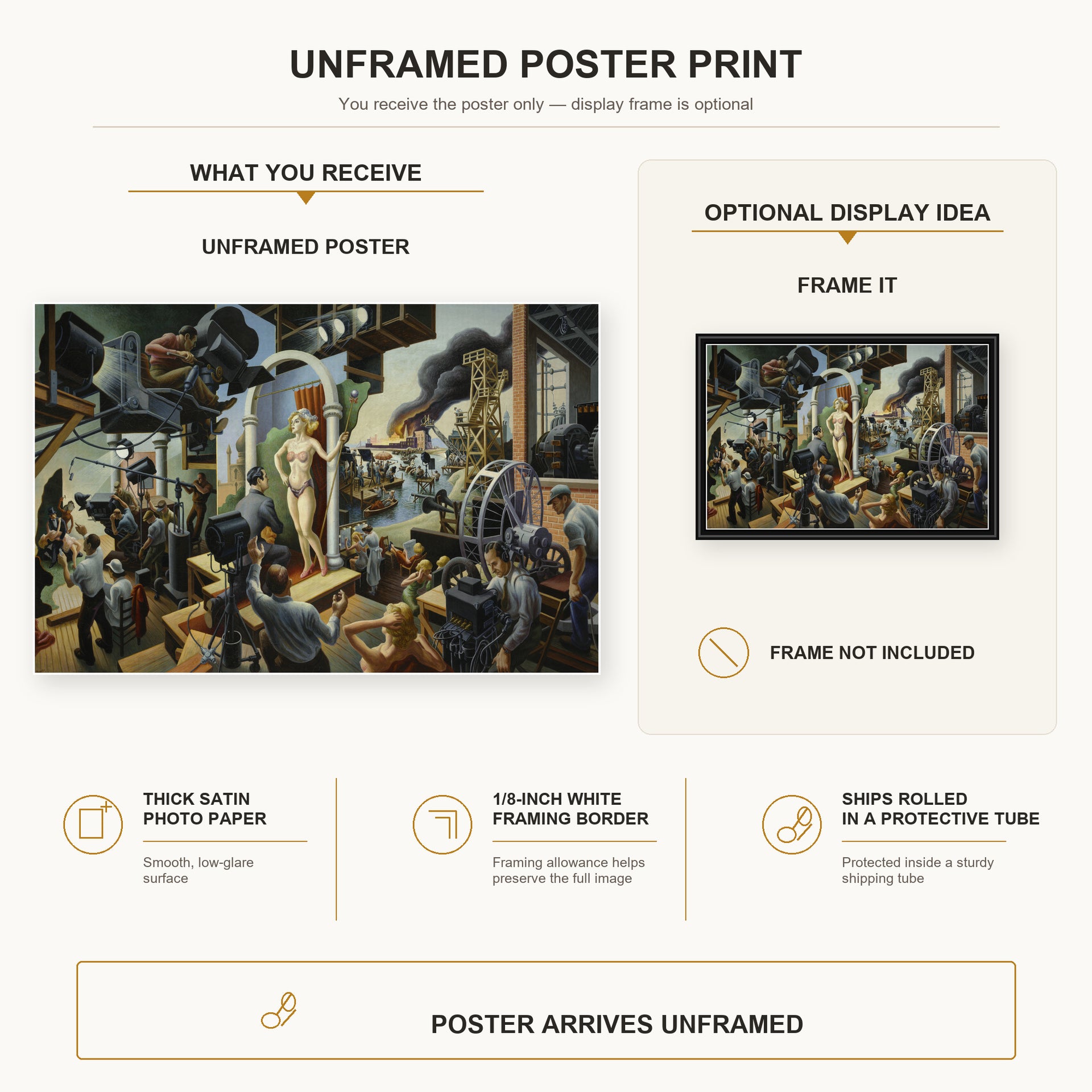 Thomas Hart Benton - Hollywood poster print size comparison and framing display infographic