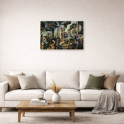 Unframed poster print of Thomas Hart Benton's Hollywood displayed on a wall in a living room