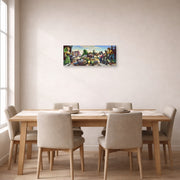 Gallery-wrapped canvas print of Thomas Hart Benton's Joplin at the Turn of the Century displayed on a wall in a dining room