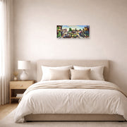 Unframed poster print of Thomas Hart Benton's Joplin at the Turn of the Century displayed on a wall in a bedroom