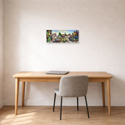Unframed poster print of Thomas Hart Benton's Joplin at the Turn of the Century displayed on a wall in a home office