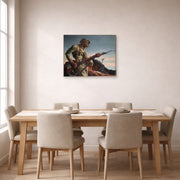 Gallery-wrapped canvas print of Thomas Hart Benton's Negro Soldier displayed on a wall in a dining room
