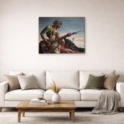 Gallery-wrapped canvas print of Thomas Hart Benton's Negro Soldier displayed on a wall in a living room