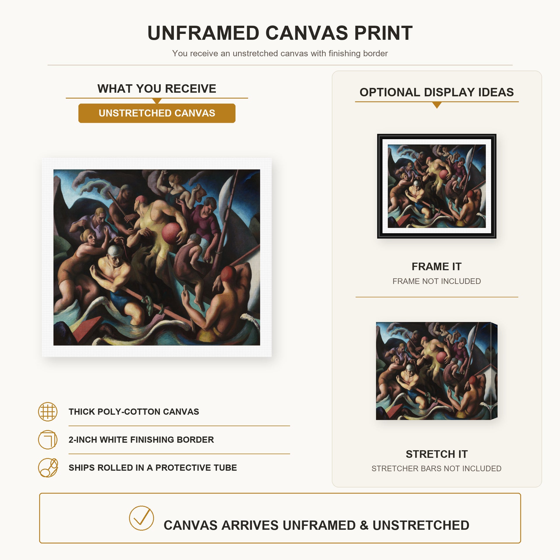 Thomas Hart Benton - People of Chilmark canvas print size comparison and framing display infographic