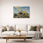 Gallery-wrapped canvas print of Thomas Hart Benton's Rice Threshing displayed on a wall in a living room