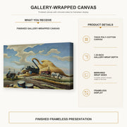Thomas Hart Benton - Rice Threshing gallery wrap canvas construction and hanging details infographic