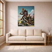 Gallery-wrapped canvas print of Thomas Hart Benton's The Kentuckian displayed on a wall in a living room