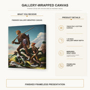 Thomas Hart Benton - The Kentuckian gallery wrap canvas construction and hanging details infographic