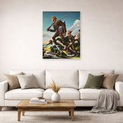 Unframed poster print of Thomas Hart Benton's The Kentuckian displayed on a wall in a living room