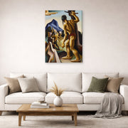 Gallery-wrapped canvas print of Thomas Hart Benton's The Lost Hunting Ground displayed on a wall in a living room