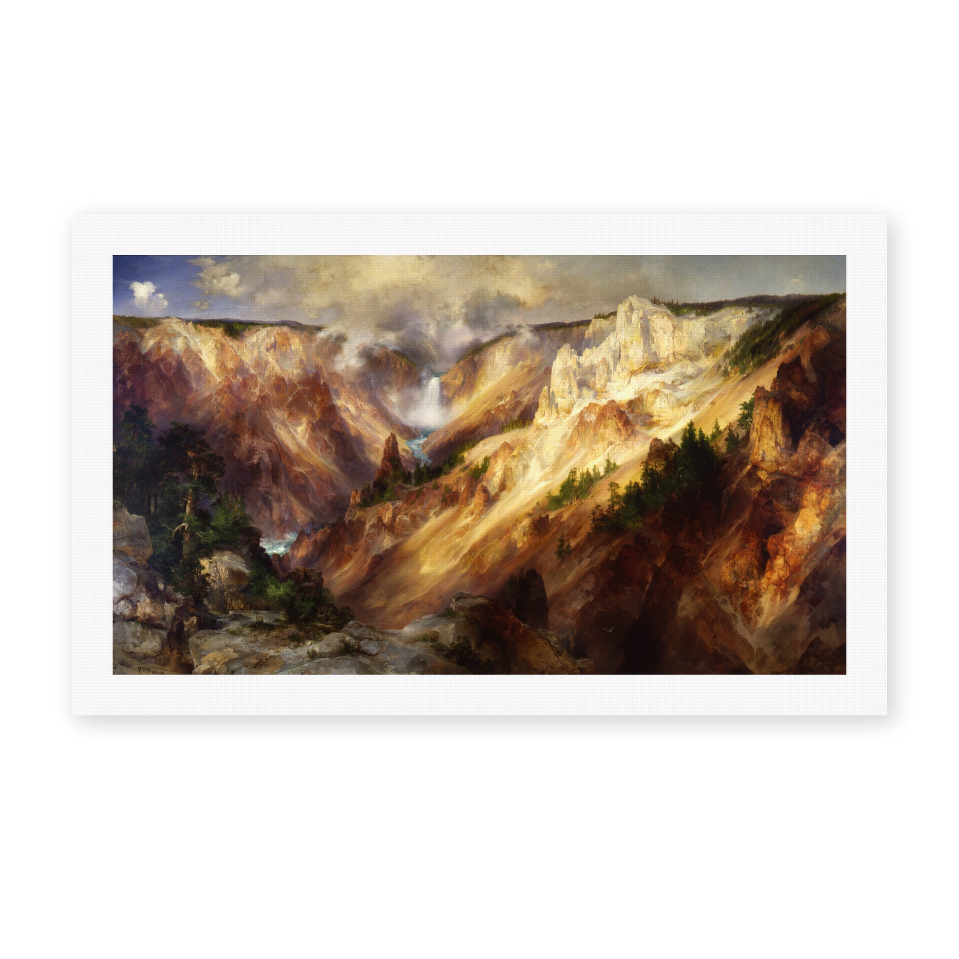 Thomas Moran's 'Grand Canyon of Yellow Stone', depicting the Grand Canyon of the Yellowstone River, reproduced as a rolled canvas print