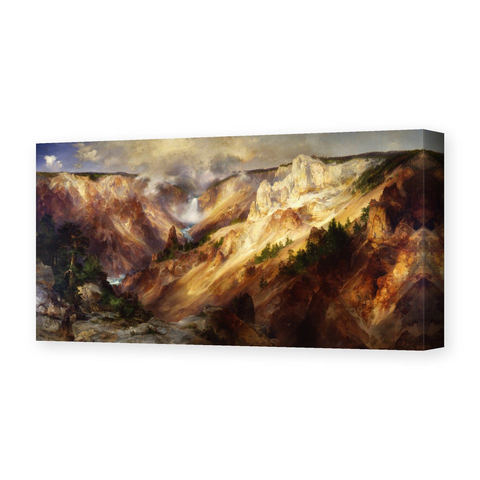 Thomas Moran's 'Grand Canyon of Yellow Stone', depicting the Grand Canyon of the Yellowstone River, reproduced as a gallery-wrapped canvas print
