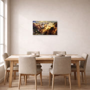 Unframed poster print of Thomas Moran's Grand Canyon of Yellow Stone displayed on a wall in a dining