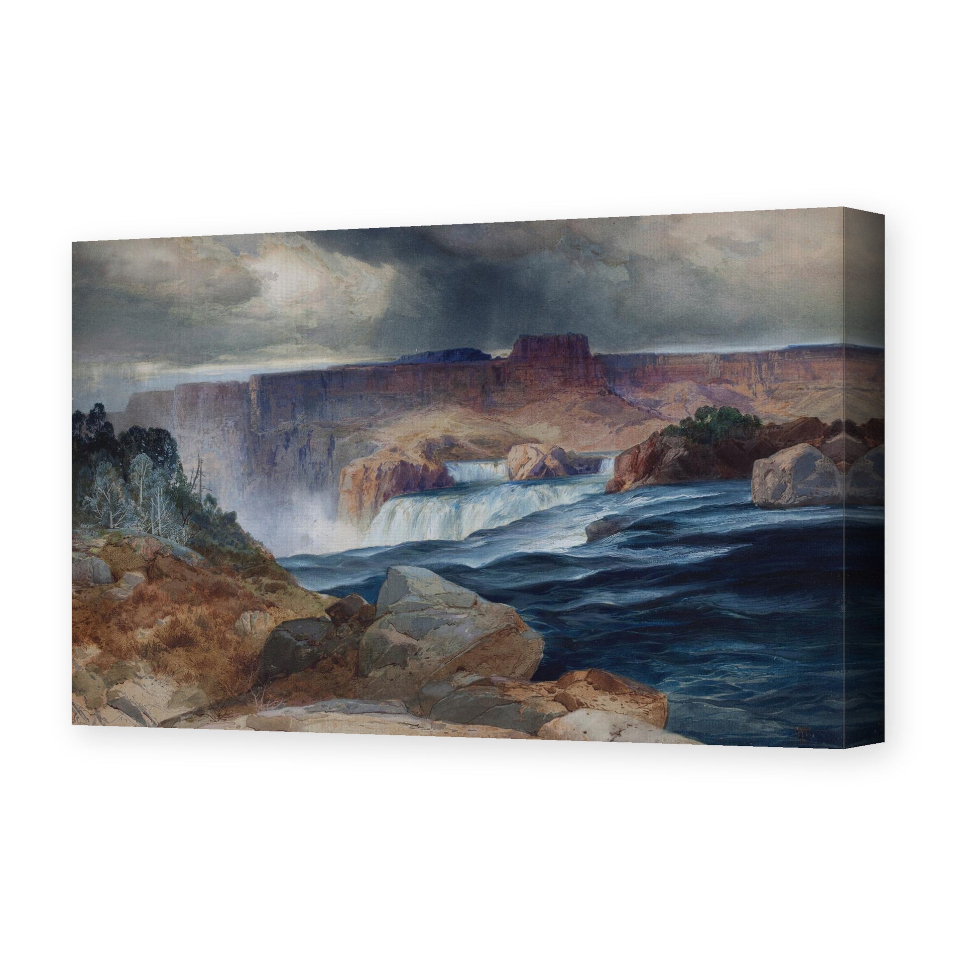 Thomas Moran's 'Shoshone Falls, Idaho', depicting Shoshone Falls on Idaho's Snake River, reproduced as a gallery-wrapped canvas print