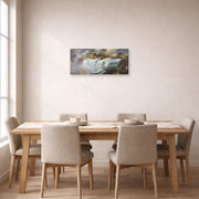 Gallery-wrapped canvas print of Thomas Moran's Shoshone Falls on the Snake River displayed on a wall in a dining