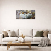 Gallery-wrapped canvas print of Thomas Moran's Shoshone Falls on the Snake River displayed on a wall in a living room