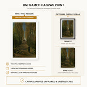 Vincent van Gogh - Avenue of Poplars in Autumn canvas print size comparison and framing display infographic