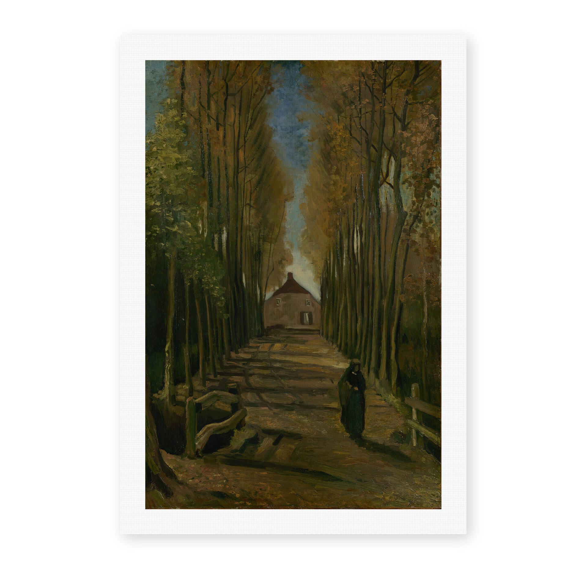 Vincent van Gogh's 'Avenue of Poplars in Autumn' painting reproduced as a rolled canvas print