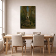 Gallery-wrapped canvas print of Vincent van Gogh's Avenue of Poplars in Autumn displayed on a wall in a dining room