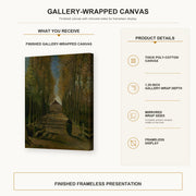 Vincent van Gogh - Avenue of Poplars in Autumn gallery wrap canvas construction and hanging details infographic
