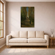 Unframed poster print of Vincent van Gogh's Avenue of Poplars in Autumn displayed on a wall in a living room