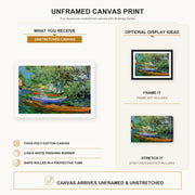 Vincent van Gogh - Bank of the Oise at Auvers canvas print size comparison and framing display infographic