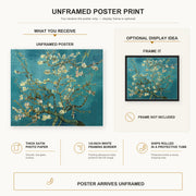 Vincent van Gogh - Blossoming Almond Tree poster print size comparison and framing display infographic