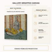 Vincent van Gogh - Carafe and Dish with Citrus Fruit gallery wrap canvas construction and hanging details infographic