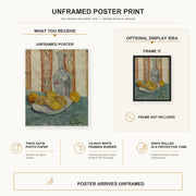 Vincent van Gogh - Carafe and Dish with Citrus Fruit poster print size comparison and framing display infographic