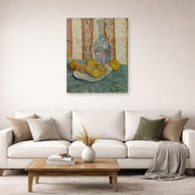 Unframed poster print of Vincent van Gogh's Carafe and Dish with Citrus Fruit displayed on a wall in a living room