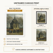 Vincent van Gogh - Congregation Leaving the Reformed Church in Nuenen canvas print size comparison and framing display infographic