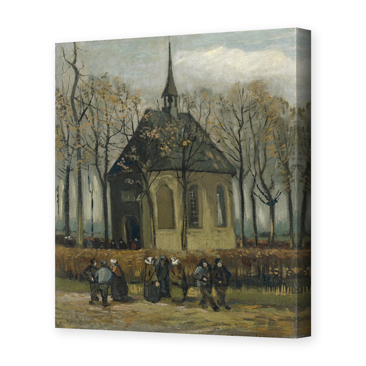 Vincent van Gogh's 'Congregation Leaving the Reformed Church in Nuenen' painting reproduced as a gallery-wrapped canvas print