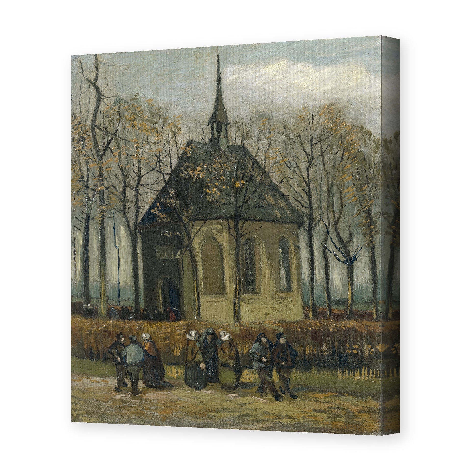 Vincent van Gogh's 'Congregation Leaving the Reformed Church in Nuenen' painting reproduced as a gallery-wrapped canvas print