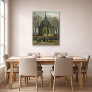 Gallery-wrapped canvas print of Vincent van Gogh's Congregation Leaving the Reformed Church in Nuenen displayed on a wall in a dining room