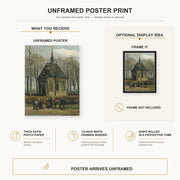 Vincent van Gogh - Congregation Leaving the Reformed Church in Nuenen poster print size comparison and framing display infographic
