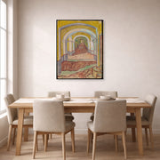 Gallery-wrapped canvas print of Vincent van Gogh's Corridor in the Asylum displayed on a wall in a dining room