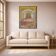 Gallery-wrapped canvas print of Vincent van Gogh's Corridor in the Asylum displayed on a wall in a living room