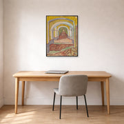 Unframed poster print of Vincent van Gogh's Corridor in the Asylum displayed on a wall in a home office